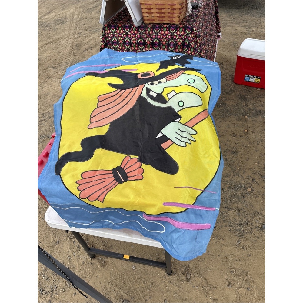 Large Nylon Flying Witch Full Moon House Flag Halloween Decor 28x39.5